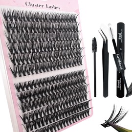 240-Piece DIY Eyelash Extensions Set, 0.07D Eyelashes, Individual False Eyelash Clusters with Eyelash Glue and Tweezers for Beginners, Reusable Eyelash Clusters (240P-30+40D)