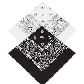Young Mania 100% Cotton Bandanas Jumbo Size 55cm X 55cm Multi-pack (Black and White (1ea), Pack of 2)