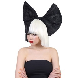 HPO Women's Celebrity Style Bob Wig, Multiple Color & Style Options, (Black & White w/Black Bow, Medium w/Long Bangs)