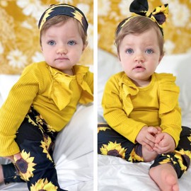 Unutiylo Preemie Newborn Baby Girl Clothes Toddler Long Sleeve Romper Infant Pant Set and Headband 3 PCS Outfits Set