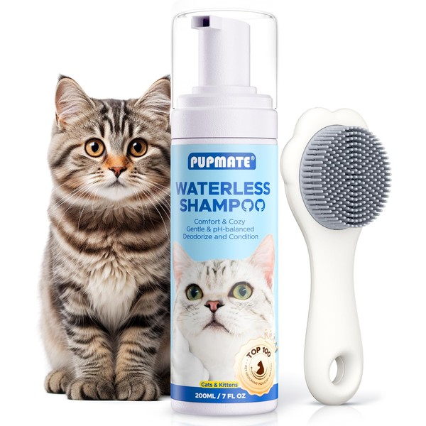 Cat Waterless Shampoo with Brush - No Rinse Formula for