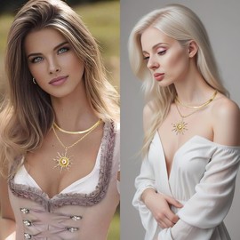 NOVYRA Elegant Gold Sun Necklace For Women Dainty 14k Gold Plated Pendant Necklace Vintage Stacked Sun Collarbone Chain Necklace Fashion Summer Beach Dance Party Jewelry (Double Gold)