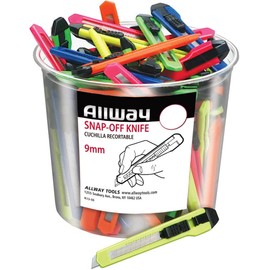 ALLWAY K13-50 Retractable 9mm Snap-Off Knife, Neon, 50 Pack