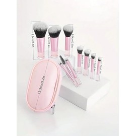 Conjunto de Brochas de Maquillaje Porttil Walquicks Mini Pinceles Set, 10 Piezas con Bolsa de PU de Pinceles Cosmticos de Funcin Completa (Rosa)      