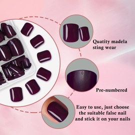 LoveOurHome 240pc Square Press on Nails Short Fake Nails with Glue & Tabs, Short Nails Press on Nails Square Acrylic Nails Grape False Nails Artificial Fingernail Women Girls Kids Stick Nails