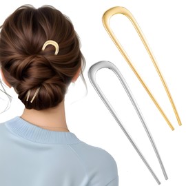 Pack of 2 Hair Pins Large Metal U-Shaped Hairpin Hair Pin 2 Prong Updo Chignon Pins Hair Pins U-Shaped French Style Hair Updo for Women Girls