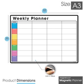 TMS Magnetic Weekly Planner for Fridge | Made in The UK | Whiteboard, Memo Board, Calendar or Organiser for Work or Family Planning (White & Multi-Colour, A3 (42 x 30cm))