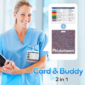 Plifal Phlebotomist Badge Buddy with Order of Blood Draw Reference Card - Phlebotomy Nurse Essentials Accessories for Hospital, Gold Horizontal ID Name Tag with Flash Card Cheat Sheet