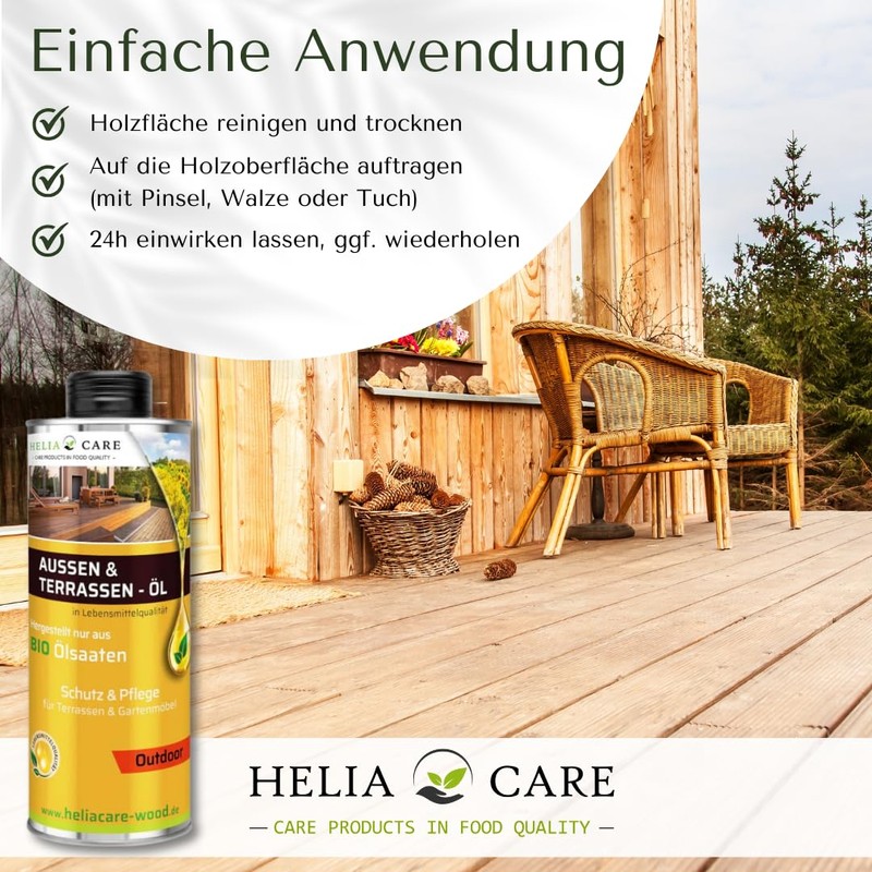 HeliaCARE "Outdoor" Organic Wood Protection for Outdoor Use (250 ml)