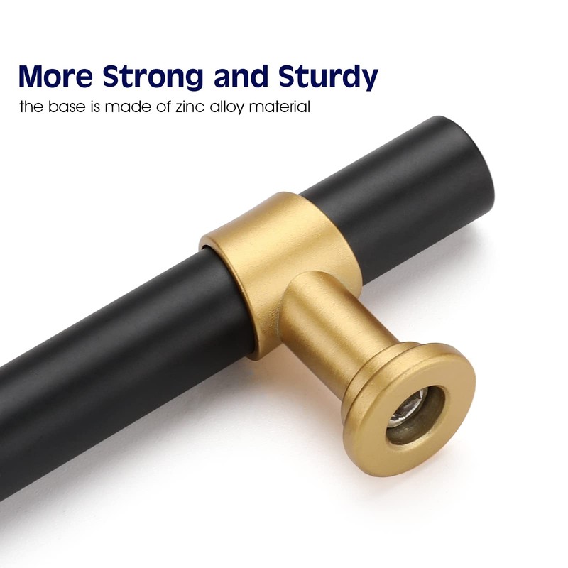 Haliwu 10 Pack Black Cabinet Pulls, Black&Gold Cabinet Handles, Barrel