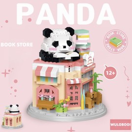 WULOBOOI Street View Bookstore Mini Building Blocks,872 Pieces Cute Panda Animal Micro Building Sets,Simulation Architecture Construction Toy,Creative Gifts for Adults Boys Girls 12+