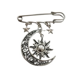 Sun Moon Pendant Brooch, Vintage Style Star Charm Dangle Pin for Man Woman, Classic Crescent Moon Jewelry Accessories