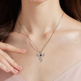 jiamiaoi 18K Weißgold Platte Winkel Anhänger Halskette 925 Sterling Silber Kreuz Kette mit 12month Birthstone, kommen mit Geschenk-Box