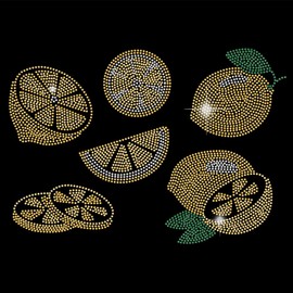 SUPERDANT 6 Style Lemon Iron on Rhinestones Transfer Slice of Lemon Crystal Heat Transfer Hot Fix Stickers Crystal Applique Patch for Clothing T-Shirt DIY Art Craft 21x29.7cm