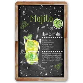 Mojito Bar Recipe - Great Home Bar and Shed Decor, Kitchen and Bar Restaurant Display, Cocktail Drink Mix Decoration, 12x18 Indoors or Outdoors Durable Chalkboard Wood Framed Style Metal Sign