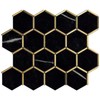 TNNGG-06 3" Honeycomb Hexagon Black and Gold Polished Marble Mosaic