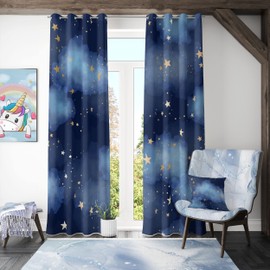 Llylumty - Cortinas opacas para recámara, con diseño de galaxia estrellada, espacio celestial, cortinas azules y cielo nocturno estrellas, para sala de estar de niños, 42 x 45 pulgadas