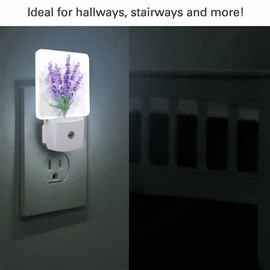 Chrobak LED Night Light,Delicate Purple Lavender Flowers LED Night Light Plug into Wall with Dusk to Dawn Light Sensor White Energy Efficient Nightlight for Bedroom Bathroom Hallway LivingRoom Kitchen