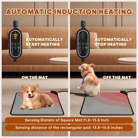 Orznez Pet Heating Pad for Dog&Cat, Electric Heated Pet Mat with 3 Temperature & 3 Timers, Automatic Induction Heated Pet Bed, Cat Heating Pad with Chew Resistant Cord (17.7" x 17.7")