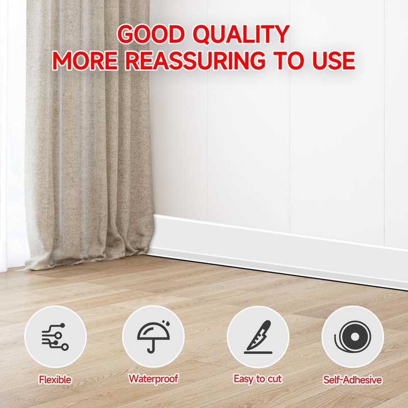 Flexible Baseboard Molding Trim 3 Inch(W) x 40 Feet(L) Self