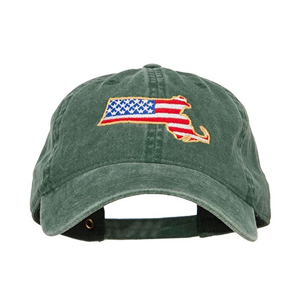 e4Hats.com USA Flag Massachusetts Map Embroidered Washed Buckle Cap - Dk Green OSFM