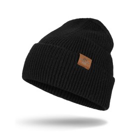 Knit Beanie for Men, Stretchy Soft Warm Daily Cuffed Winter Hats, Unisex Comfortable Wooly beanie Gifts for Men/Him/Dad, Black