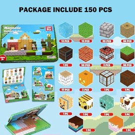 Magnetic Building Blocks Set, 150 Pieces Pixel Style Building Cubes, Non-Toxic Construction Toys for Christmas Birthday Gifts, Ages 3+