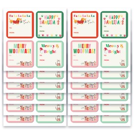 Mobiusea Creation Christmas Gift Tags Labels | Cute Pet Design | 2 Inch | 60 Pcs Christmas Gift Labels | Merry Woofmas, Happy Pawlidays, Falalalala, Meowy and Bright Animal Pet Gift Labels Dog Cat