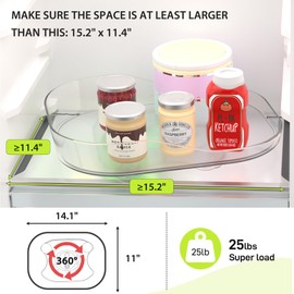 Li&Zhao Lazy Susan Turntable Organizer for Refrigerator 14.4''x10.8'' Fridge Organizers and Storage Condiment Organizer for Kitchen Cabinet, Pantry, Countertop, 1 Pack, Rectangle
