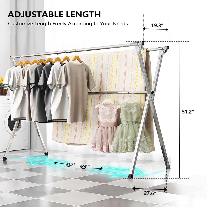 URYAN 95 Inches Clothes Drying Rack, Heavy Duty Stainless Steel