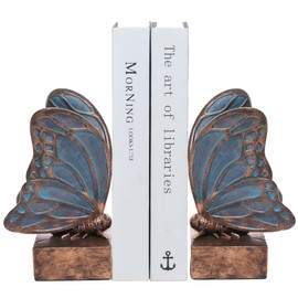 Kakizzy Vintage Blue Butterfly Bookends,Resin Book Ends for Shelves,Heavy Duty Decorative Bookends,Creative Book Stopper Holder Decor for Desk Home Office,Shelf Decoration,Gifts for Mother's Day