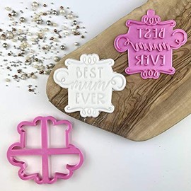 LissieLou Best Mum Ever Style 1 Cookie Cutter and Stamp Love Heart Icing Stamp Fondant Embosser - Light Pink