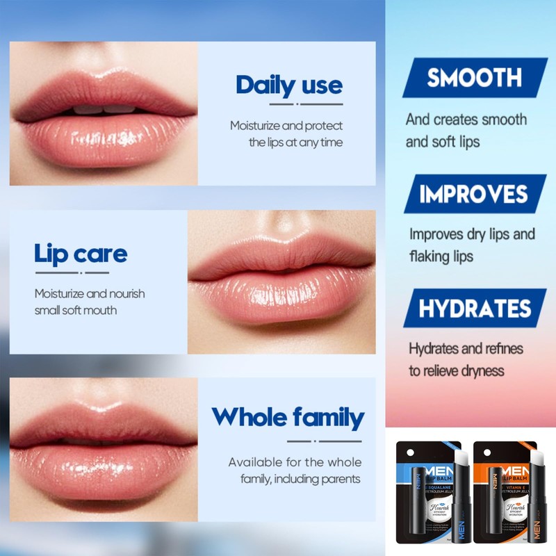 Lip Balm Men - Moisturizing Lips Treatment, Healing for Cracked