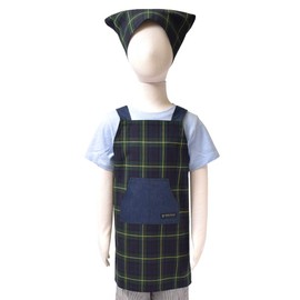Colorful Candy Style N7904810 Children's Apron with Crossed-in-Back Straps, Slip-On, Kids, Boys, Set includes Bandanna-Style Head Covering, 39.4 - 47.2 inches (100 - 120 cm), Tartan Plaid, Dark Green