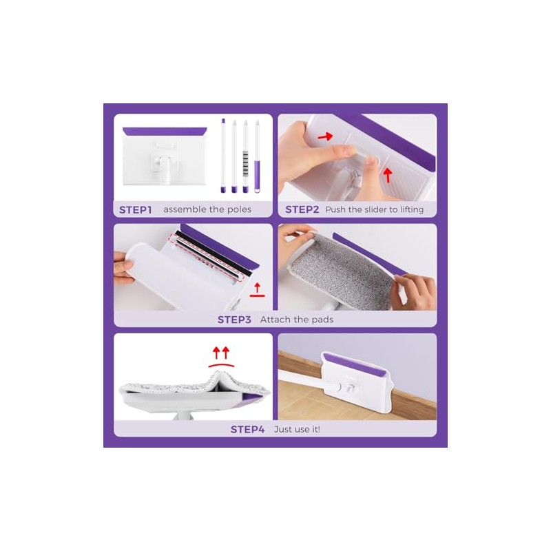wlich Baseboard Cleaner Tool with Handle 2.0, 60" Extendable Long