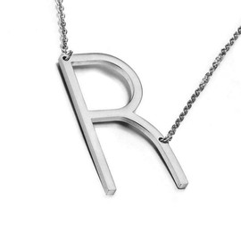 MOMOL - Collar con inicial lateral de acero inoxidable chapado en oro de 18 quilates con colgante de letras grandes grandes y con nombre de guión y monograma para mujer, Acero inoxidable