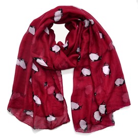 MULNRO Red Scarf for Women Cute Penguin Animal Print Lightweight Scarves Shawl Wrap for Spring/Summer Winter (cr_A02)