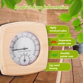 Wood Sauna Thermo-Hygrometer, 2-In-1 Square Thermometer and Hygrometer, Wooden Humidity Meter Hot Tubs Supplies, High Accuracy, Sauna Accessories Hygrometer for Sauna Room Steam Room