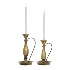 The Novogratz Metal Decorative Candle Holder Antique Style Candle Stand with Candle Plates and Handles, Set of 2 Candlestick Holder 10", 8" H, Bronze