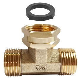 Joywayus 3/4 GHT Threaded Brass Swivel Pipe Fitting Tee T 3-way 3/4" GHT Male × 3/4" GHT Female × 3/4" GHT Male Adapter