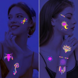 UV Indian Temporary Fake Tattoos Long Lasting 3D Realistic Tatoo Stickers Floral Sun Waterproof Watercolor Tattoos For Women Arm Neck Brirthday Party Adult Art (Style 17)
