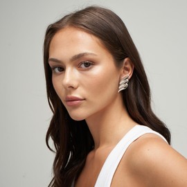 HESSAWELL Vintage Statement Silver Knot Stud Earrings for Women Chunky Trendy Lightweight Hollow Twisted Earings Silver Wing Earrings Fashion Jewelry Gift