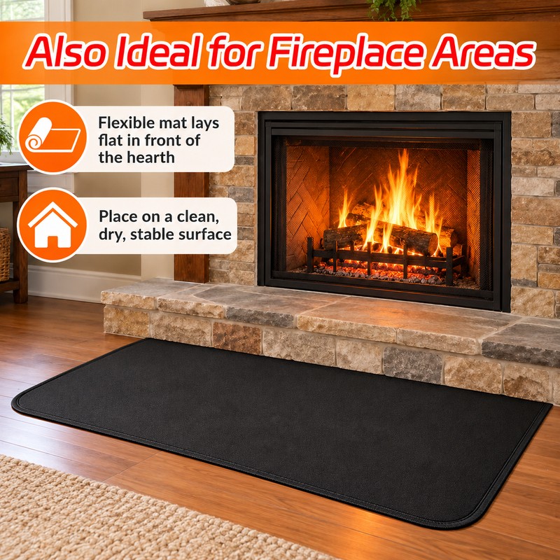 Fire-Resistant Fireplace Hearth Mat for Floor Protection – Non-Slip Fiberglass