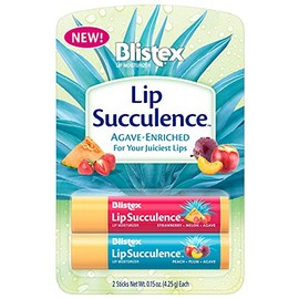 Blistex Lip Succulence, 2 Count, 0.15 oz Each, Strawberry Melon and Peach Plum Fruit Flavor with Hydrating Agave, Enriched Lip Moisturizer and Balm, Seal in Moisture for Smooth Lips, 1 Pack