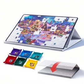 Jigpal 1000 Pieces Portable Jigsaw Puzzle Board with 6 Colored Sorting Trays, Tilting Puzzle Boards with 2-in-1 Stand & Cover, Lightweight Felt Jigsaw Table with Angle Adjustments (Light Gray)