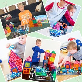 Kids Toys Magnetic Tiles - Road Set With Car Toys for 3+ Year Old Boys & Girls, Magnet Building Blocks Expansion Pack, STEM Construction Toys for Ages 5-7 4-8, Christmas Birthday Gifts for Toddlers
