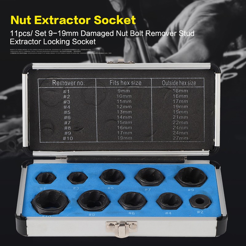 11pcs/ Set 9-19mm Damaged Nut Bolt Remover Stud Extractor Locking