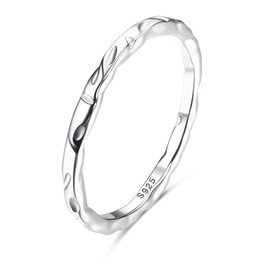 Milacolato 925 Sterling Silver Ring for Women Girls Hammered Band Rings Made of 18 Carat White Gold Plated Sterling Silver 1.5 mm Thin Engagement Promise Finger Ring Size 52-65, Silver