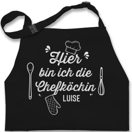 Geschenk mit Namen personalisiert by Shirtracer - Children's Apron for Boys and Girls - Cooking Apron - Hier bin ich die Chefköchin with Name, 6 Black