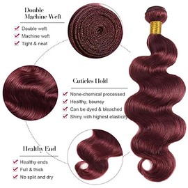 Salharer Real Hair Wefts for Sewing Body Wave Human Hair Bundles Double Weft Extensions Single Bundle Remy Hair Burgundy Colour No Splits 22 Inches